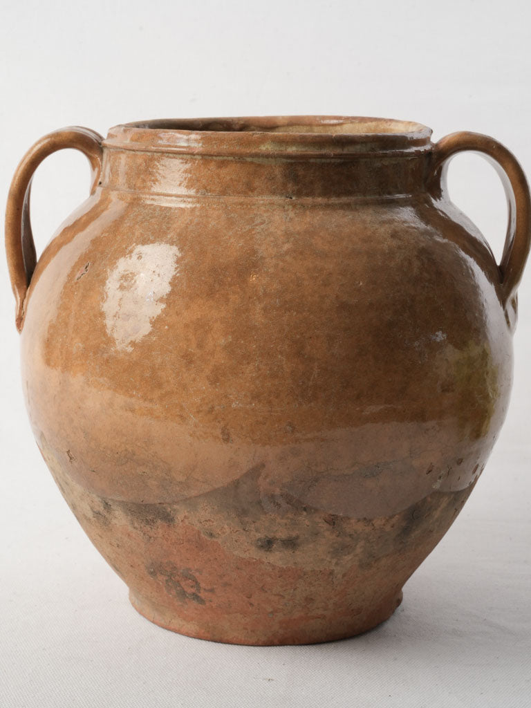 Large 19th-Century French Confit Pot From Cevennes W/ Sienna Glaze - 11"