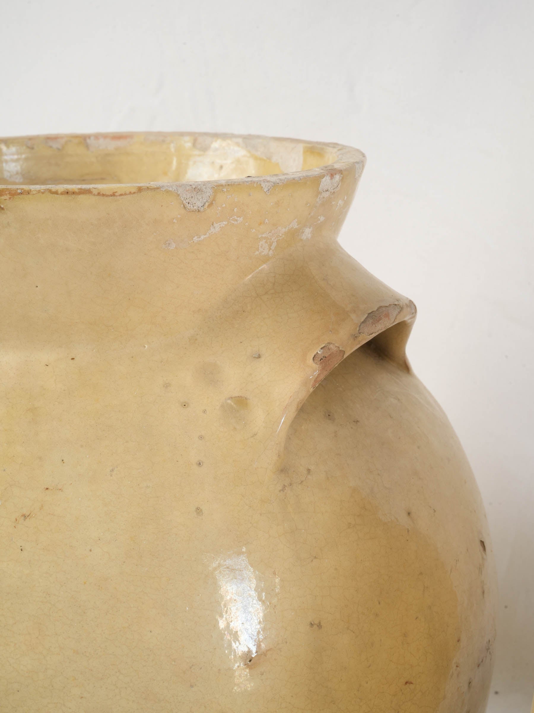 Rare pair of Large pale yellow glazed preserving crocks - 12½" x 11"