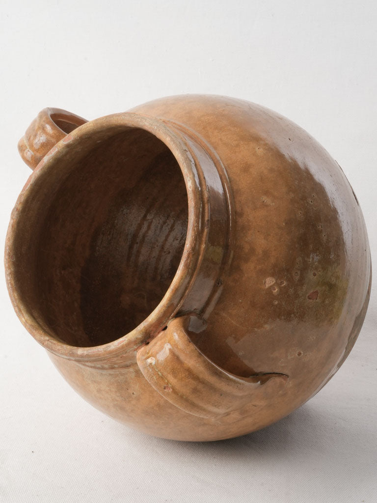 Large 19th-Century French Confit Pot From Cevennes W/ Sienna Glaze - 11"