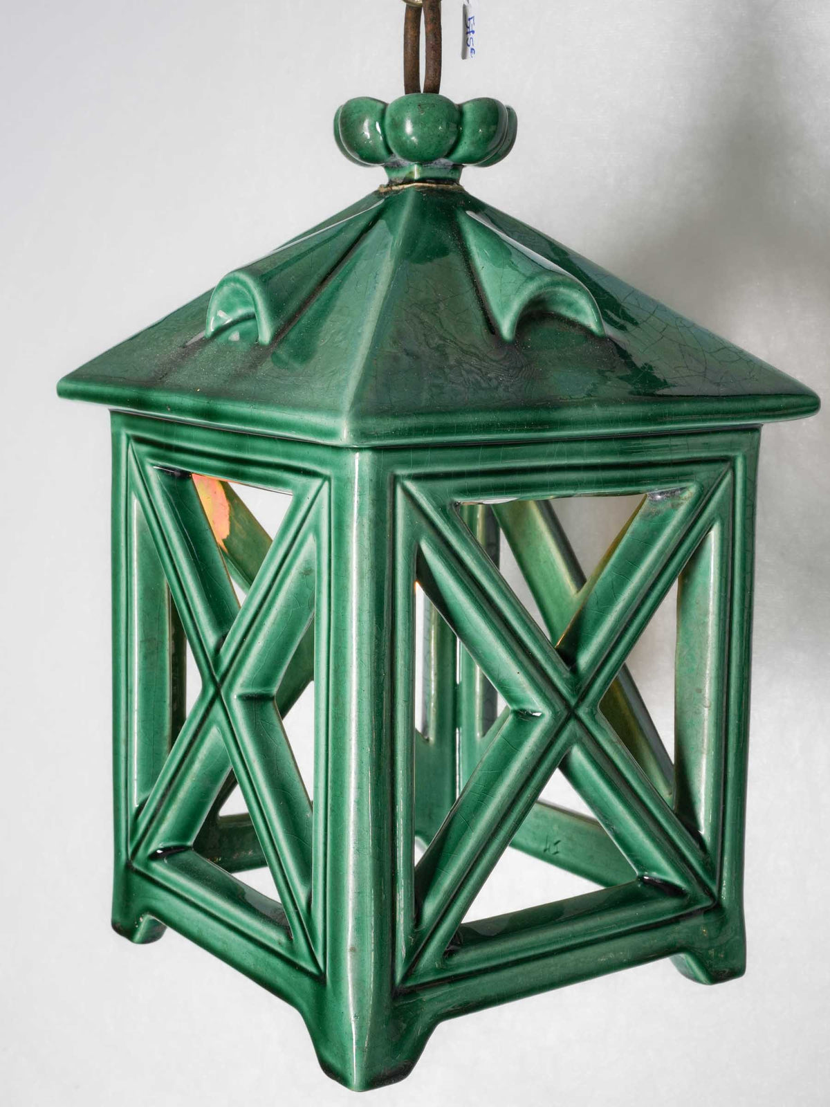 Vintage French Green-Glazed Ceramic Pendant Light - 22" x 6¼"