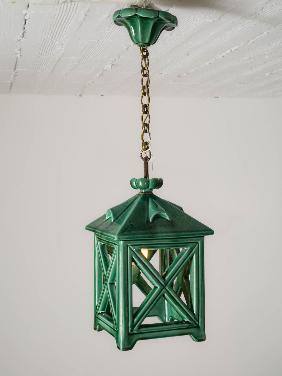 Vintage French Green-Glazed Ceramic Pendant Light - 22" x 6¼"