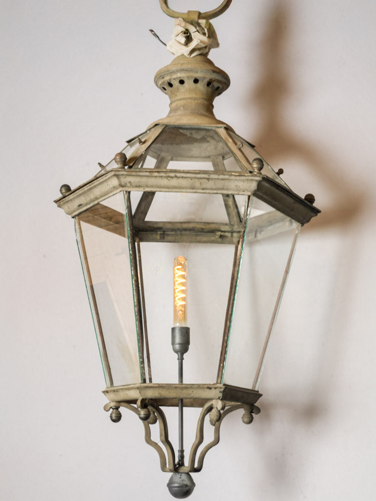 Antique painted-iron hexagonal lantern