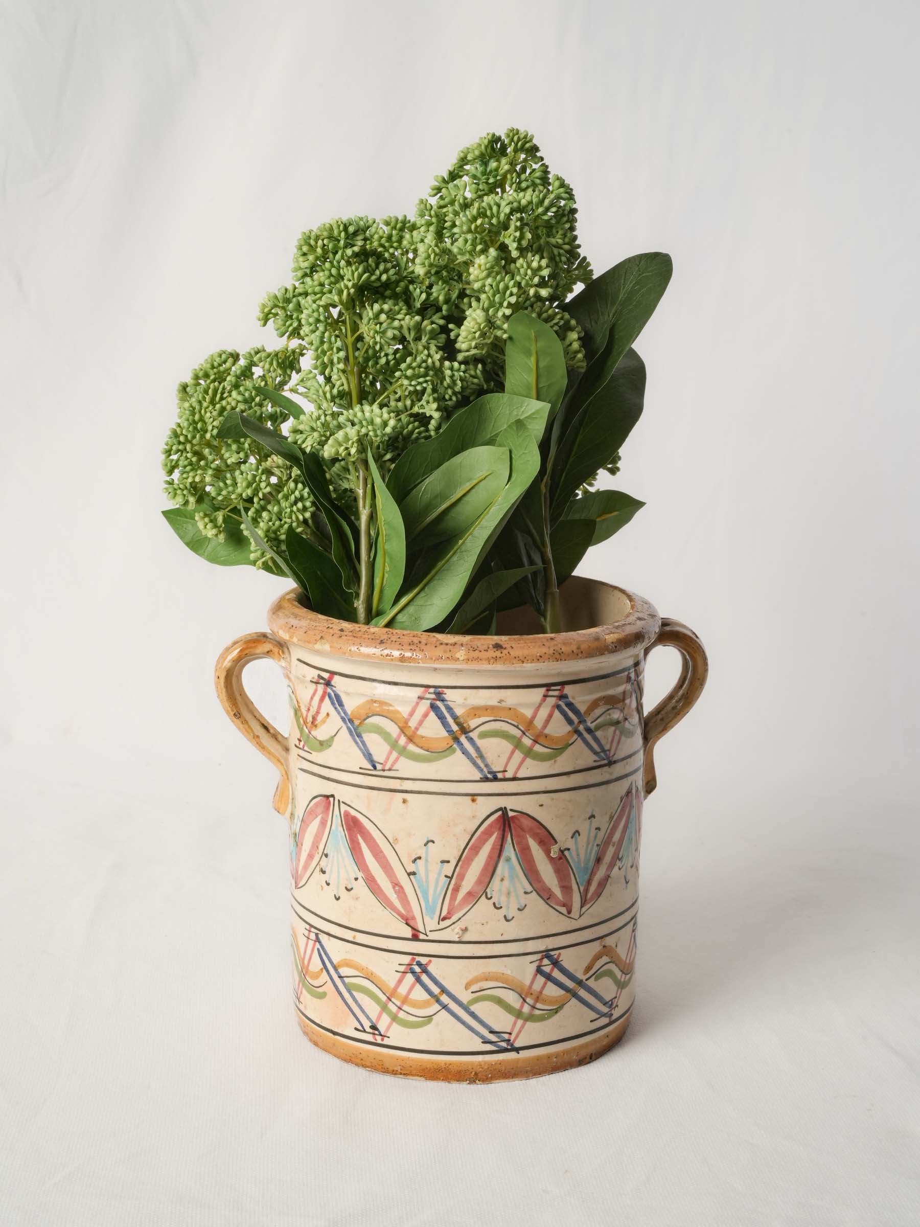Colorful antique Italian maiolica preserving pot - 7½"