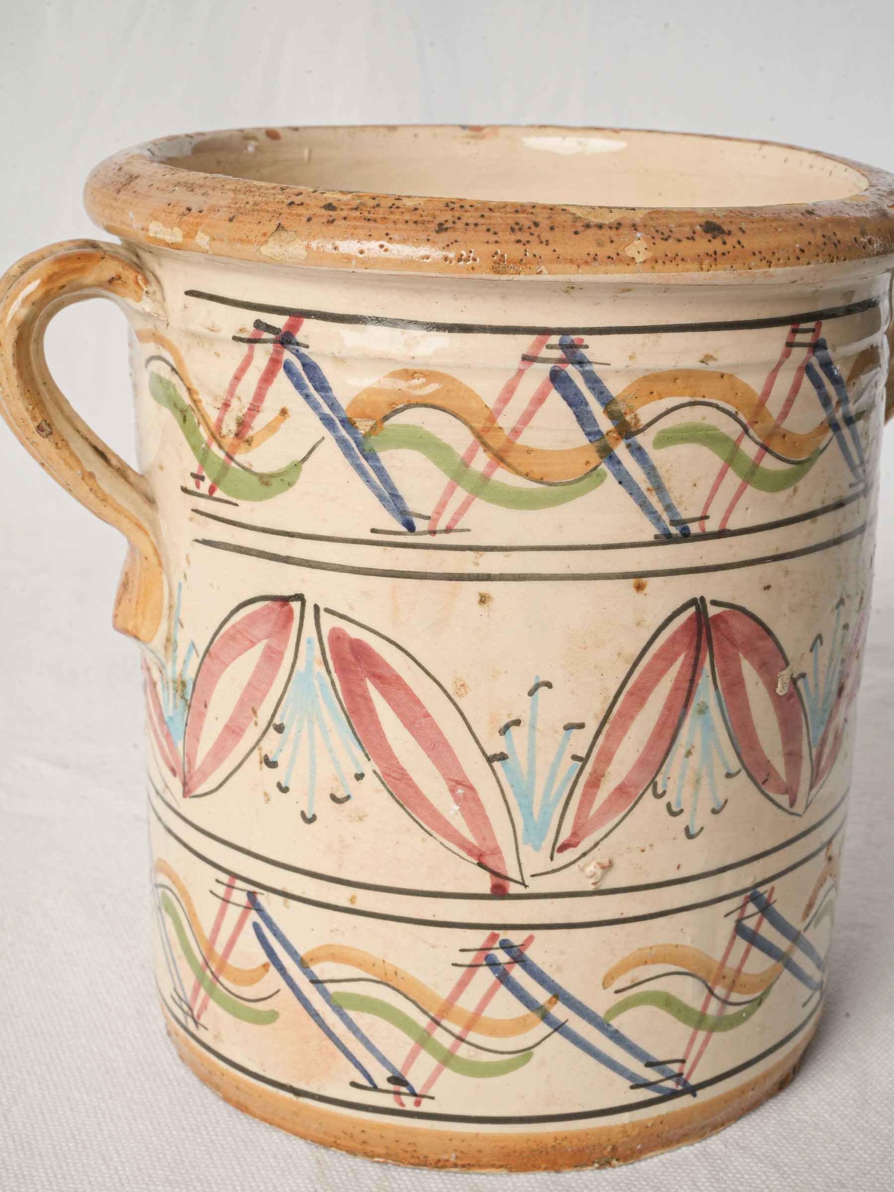 Colorful antique Italian maiolica preserving pot - 7½"