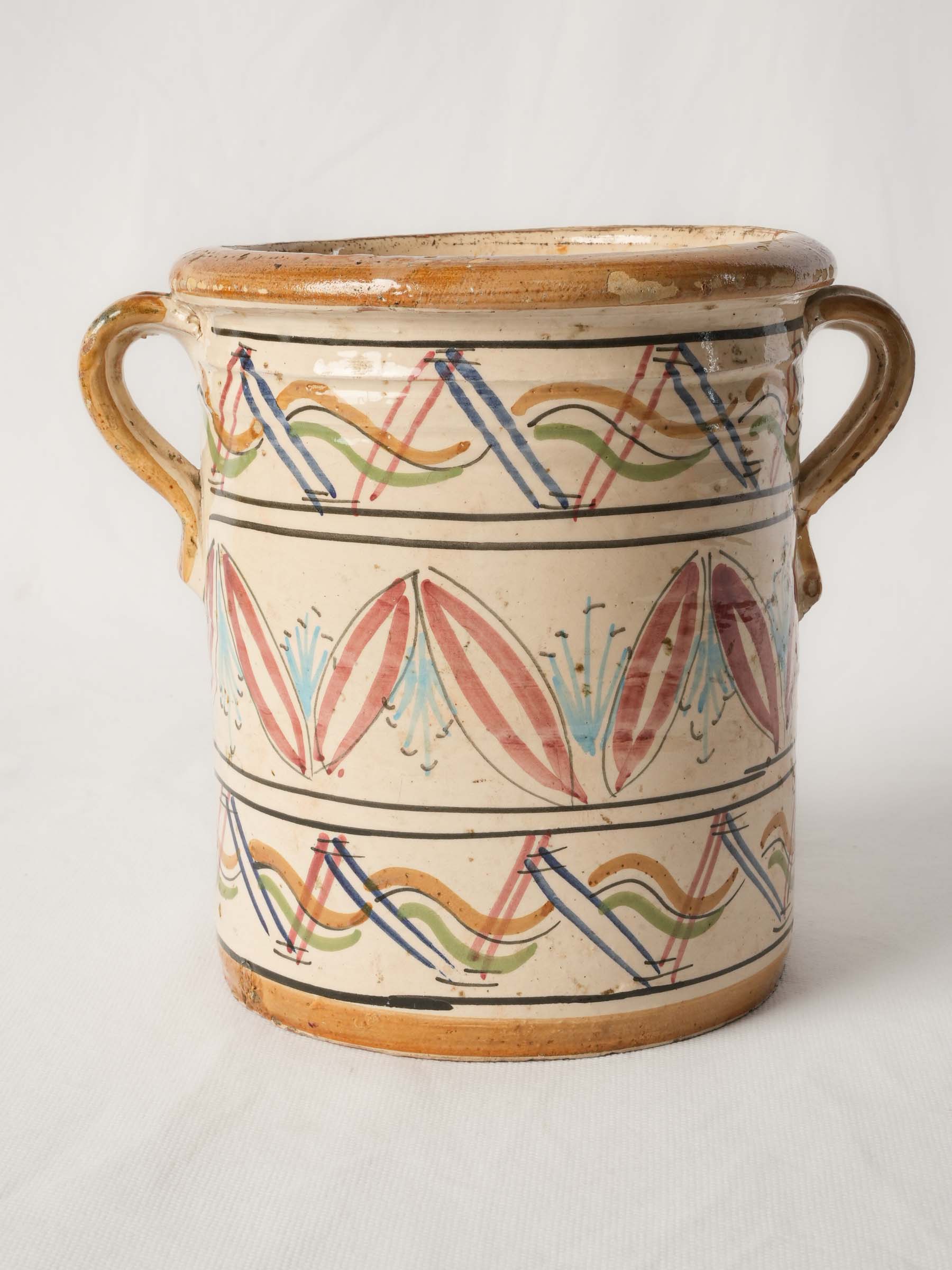 Colorful antique Italian maiolica preserving pot - 7½"
