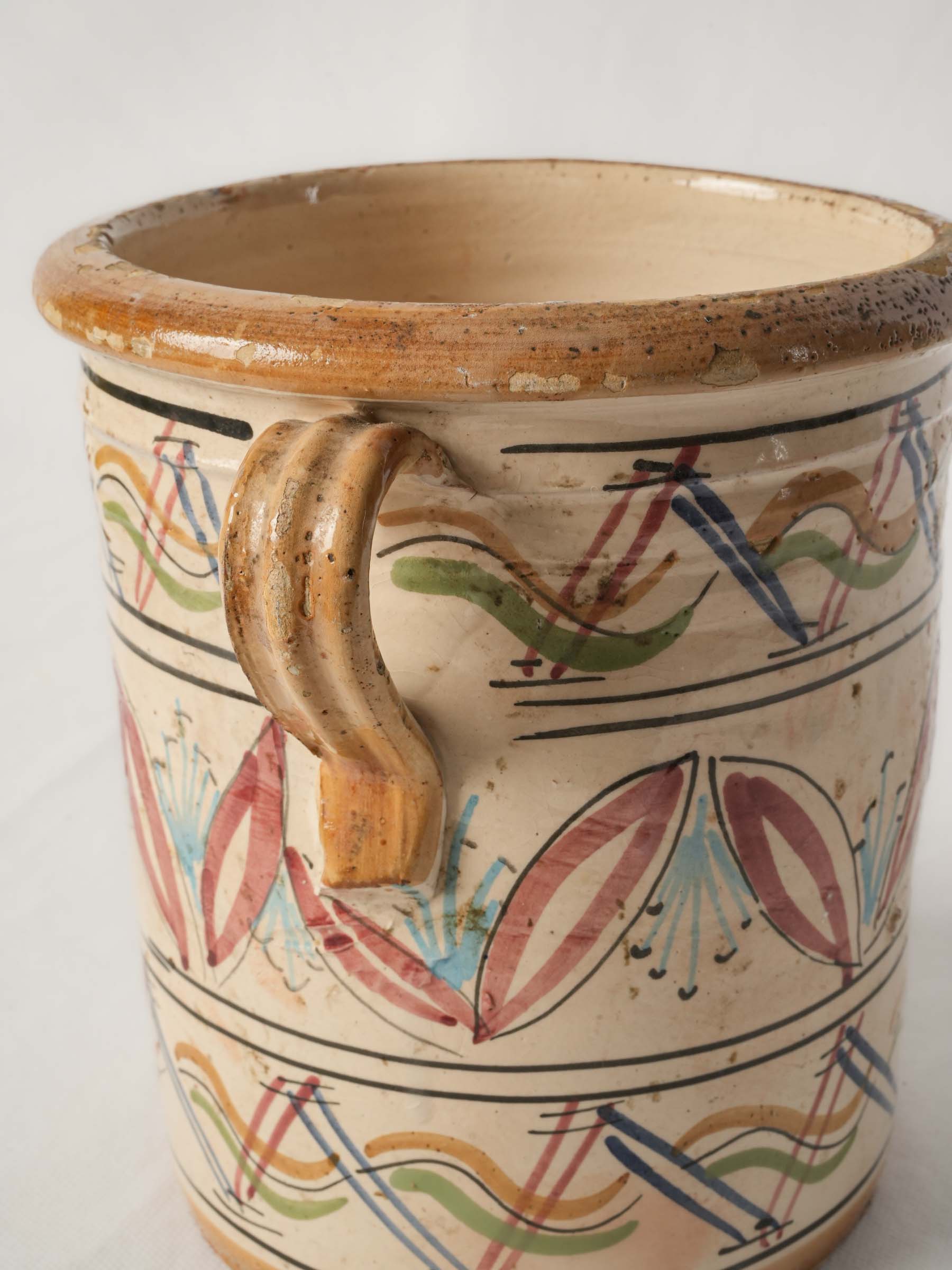 Colorful antique Italian maiolica preserving pot - 7½"