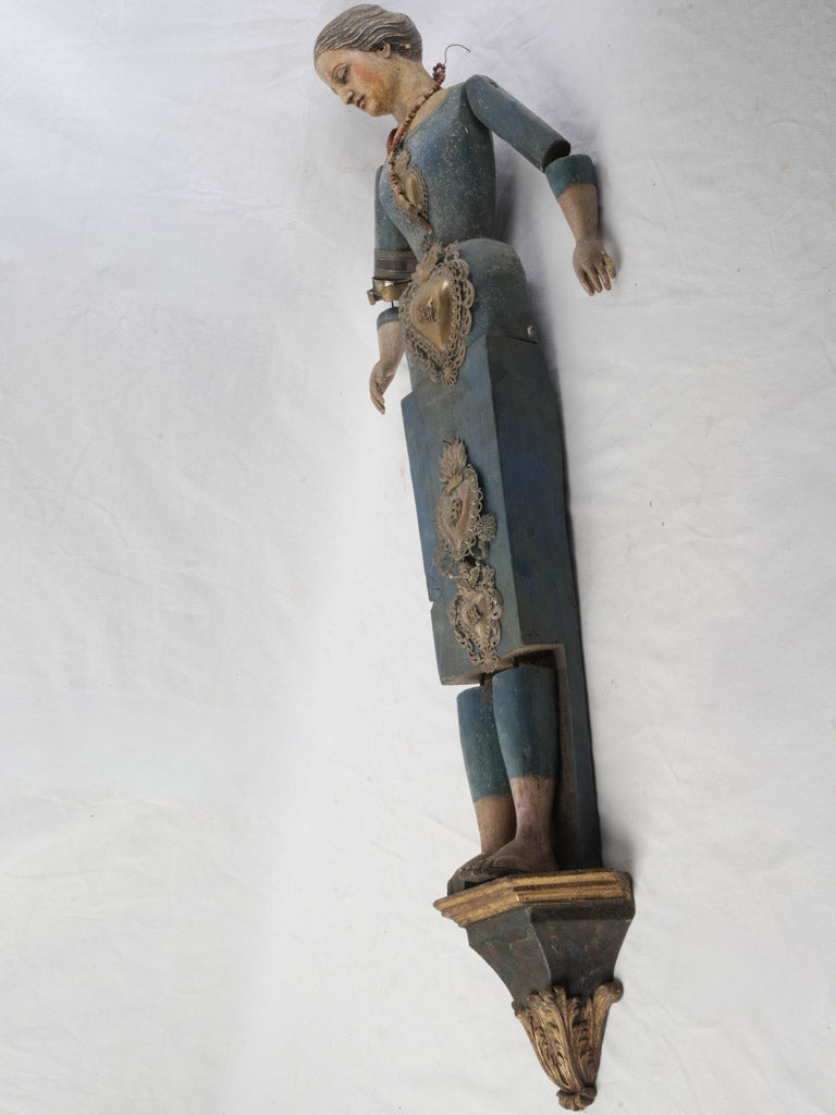 Rustic lavender blue wooden sculpture