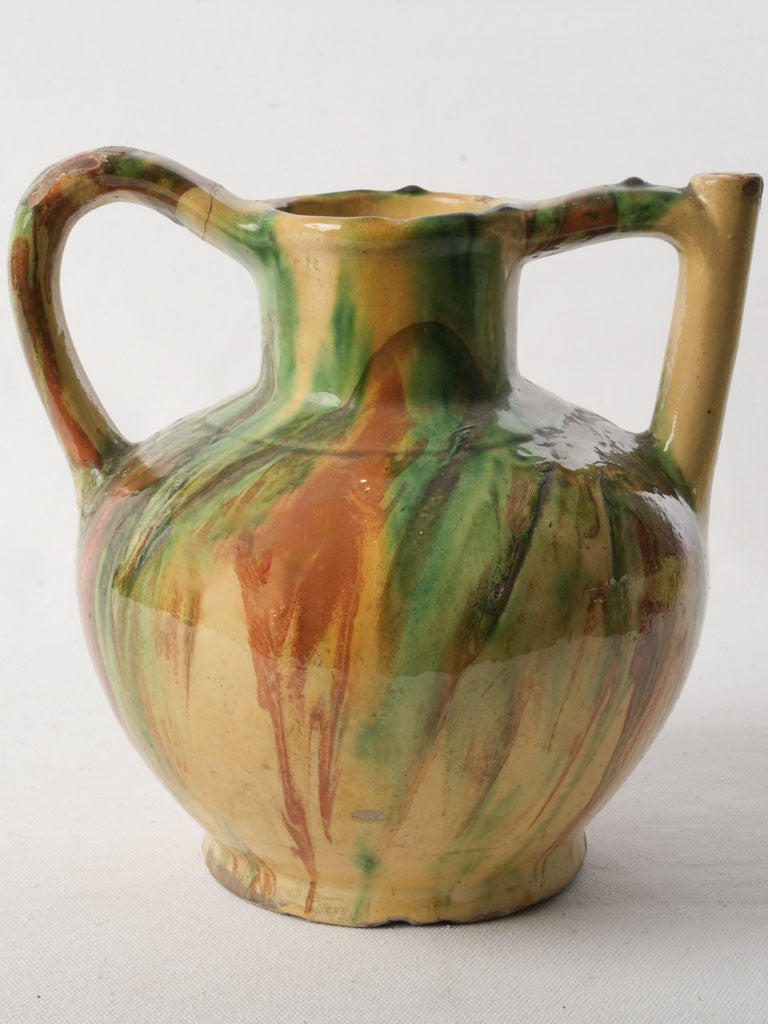 Late 19th-Century Languedoc Water Pitcher W/ Colorful Glaze - 9¾"