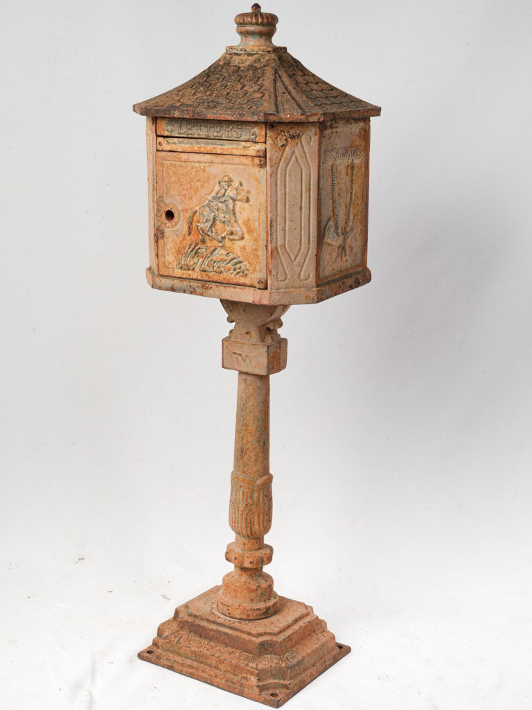 Vintage red cast iron letterbox