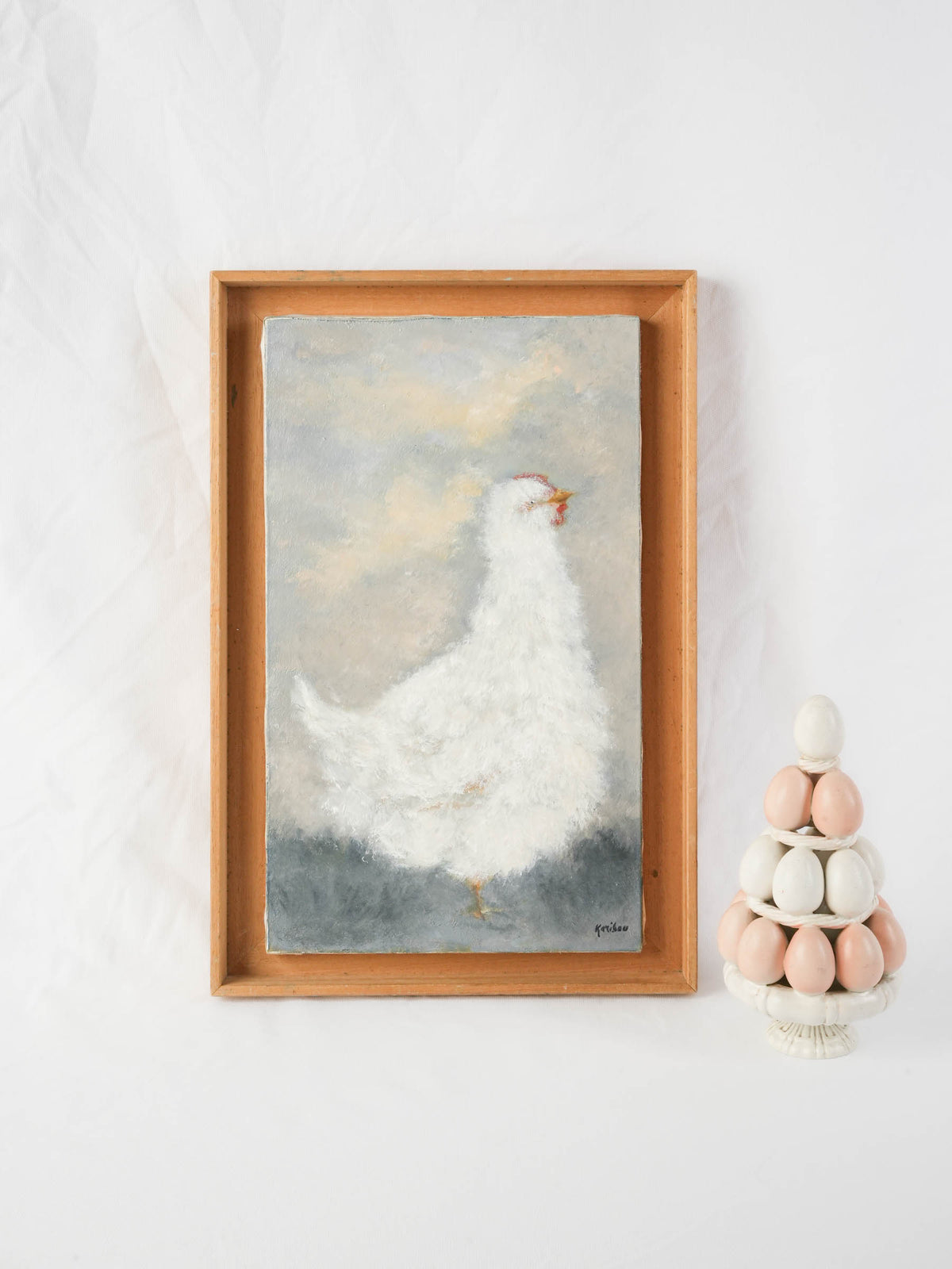 Contemporary Oil Painting of a White Hen by Karibou - 20¾" x 13¾"