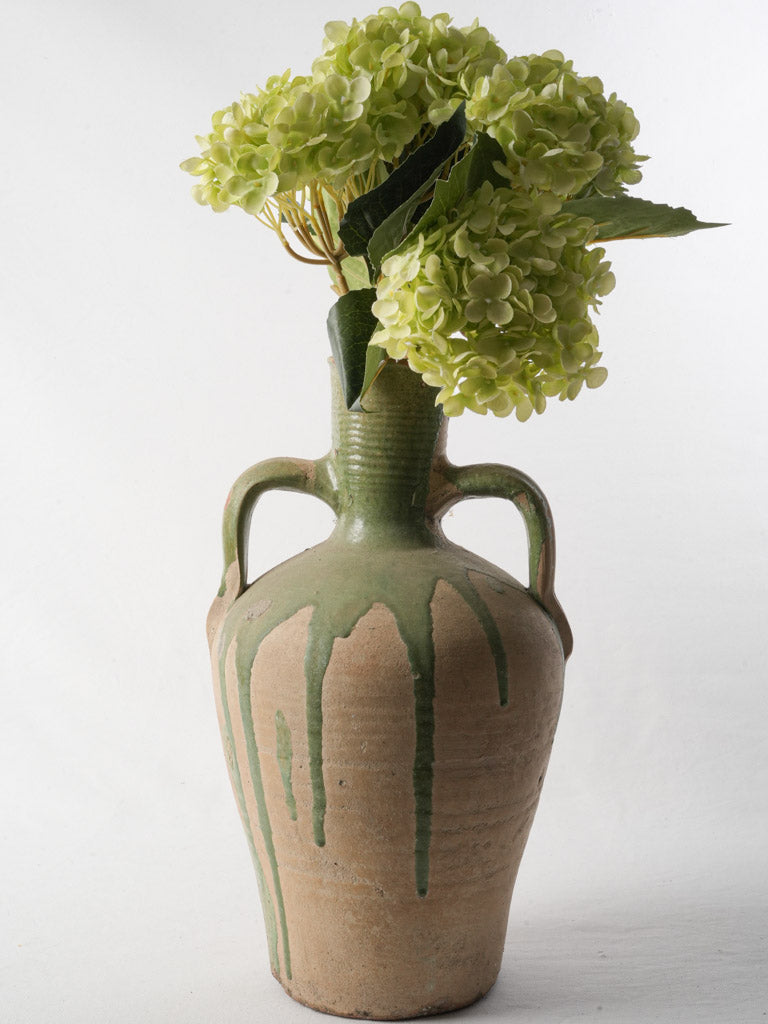 Spanish 19th-Century Terracotta Jug W/ Striking Green Glaze Drips - 16½"