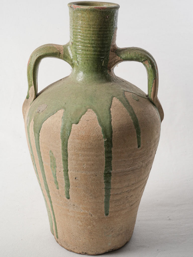 Spanish 19th-Century Terracotta Jug W/ Striking Green Glaze Drips - 16½"