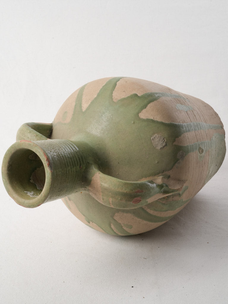 Spanish 19th-Century Terracotta Jug W/ Striking Green Glaze Drips - 16½"