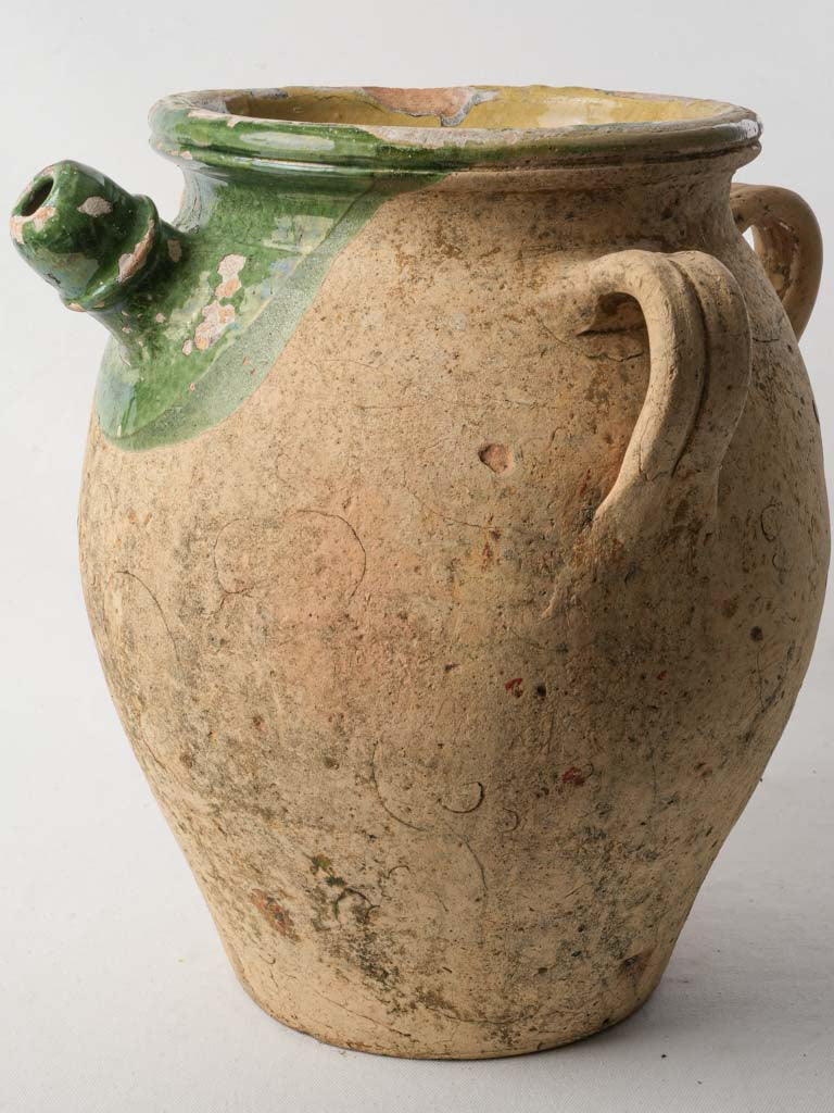 Large 18th-Century Terracotta Jug W/ Partial Green Glaze Around Spout - 17¼"