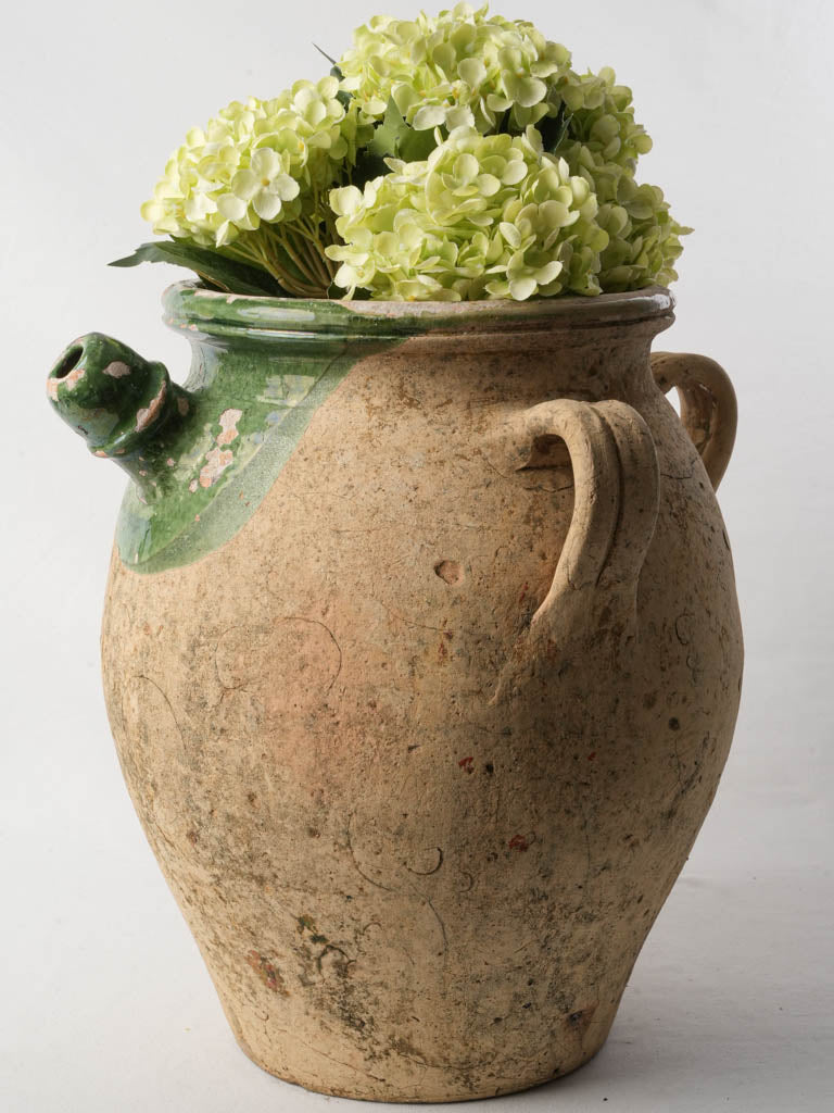 Large 18th-Century Terracotta Jug W/ Partial Green Glaze Around Spout - 17¼"
