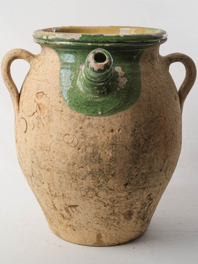 Large 18th-Century Terracotta Jug W/ Partial Green Glaze Around Spout - 17¼"