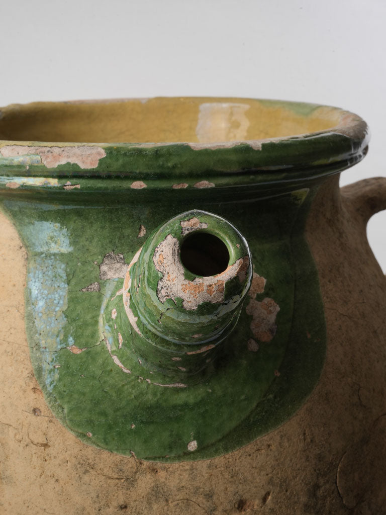 Large 18th-Century Terracotta Jug W/ Partial Green Glaze Around Spout - 17¼"