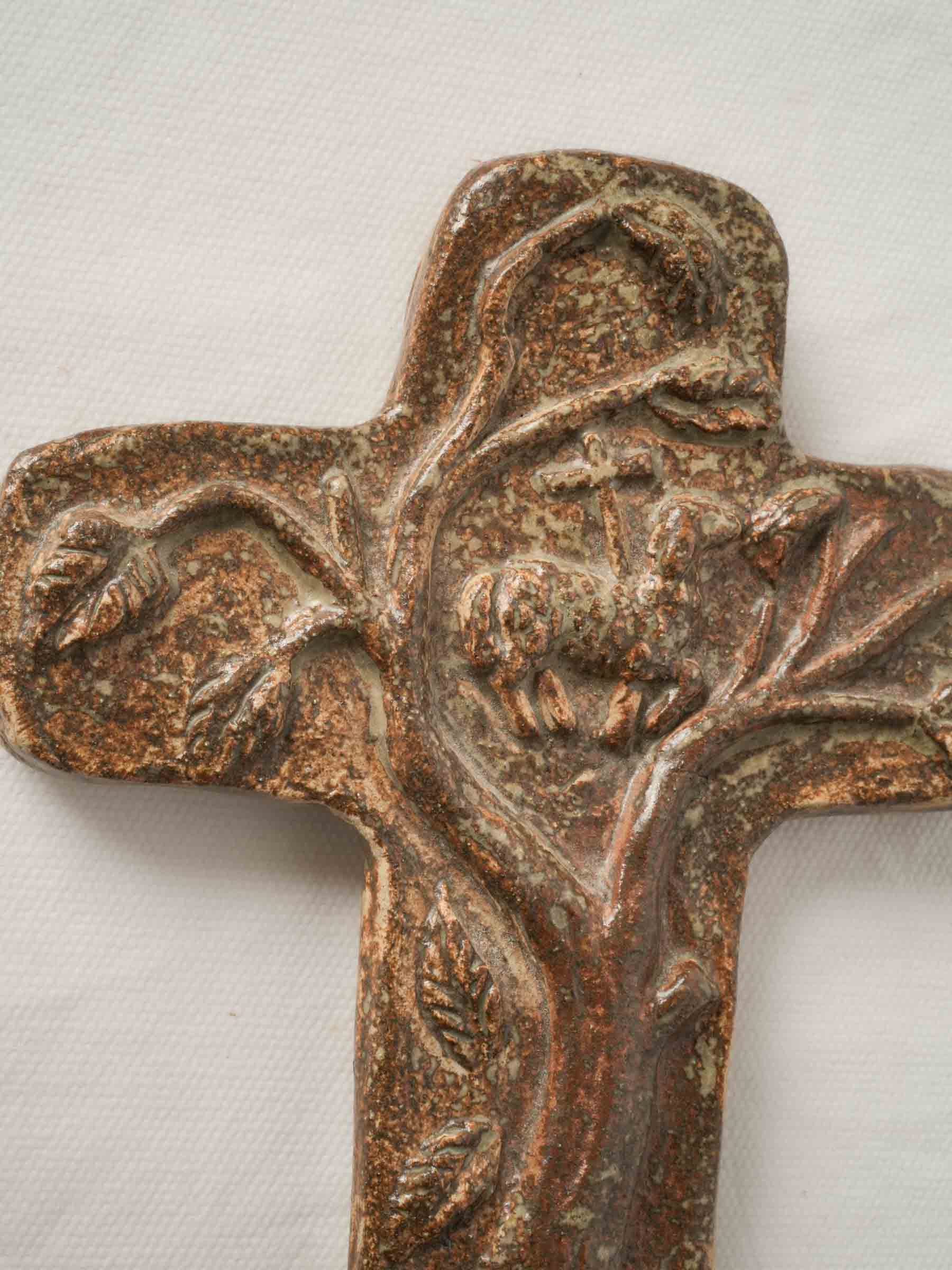 Atelier La Hulotte glazed crucifix w/ tree of life 9"