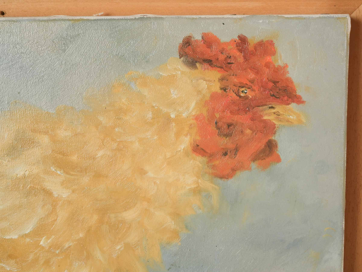 Contemporary Oil Painting of a Striding Buff Hen by Karibou - 17¼" x 20½"