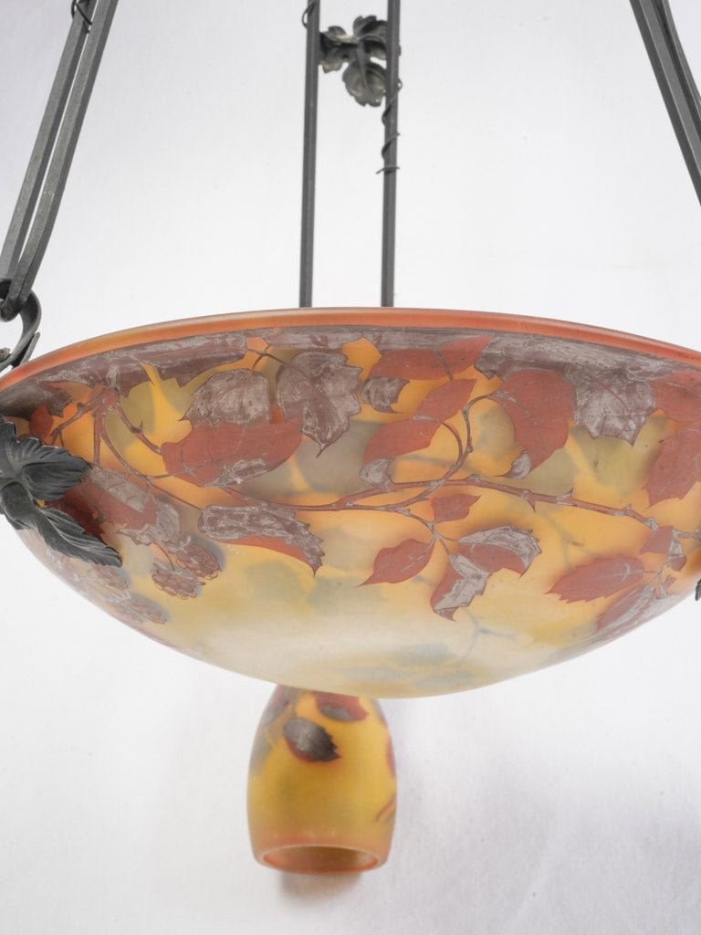 Art Nouveau Wrought Iron and Glass Chandelier Signed Reynaud - 34¾"