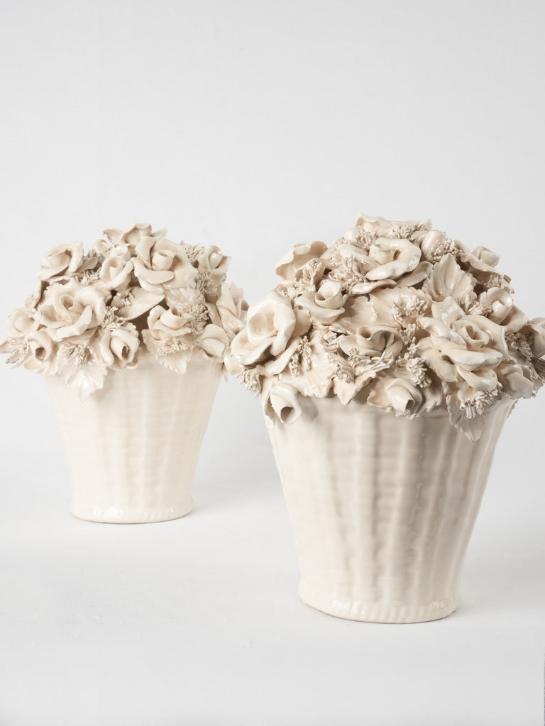 RESERVED GG Pair of Italian floral bouquet ornaments - cream 10¼"