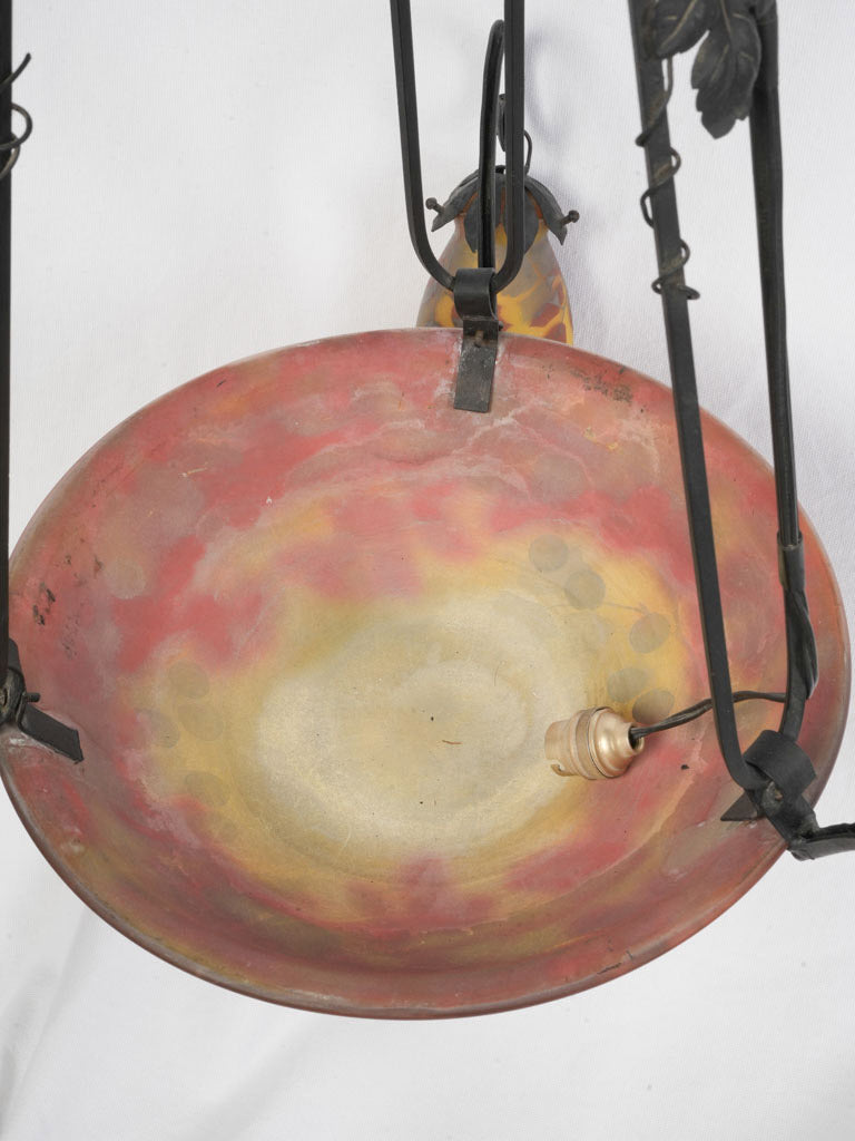 Art Nouveau Wrought Iron and Glass Chandelier Signed Reynaud - 34¾"