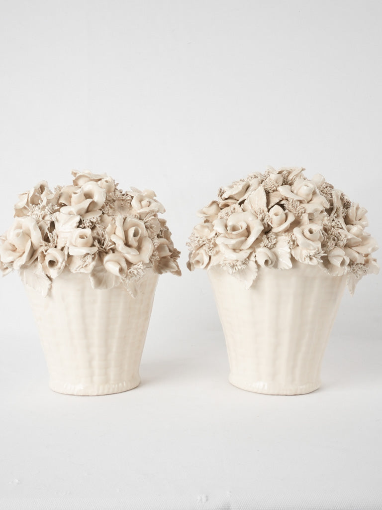 RESERVED GG Pair of Italian floral bouquet ornaments - cream 10¼"