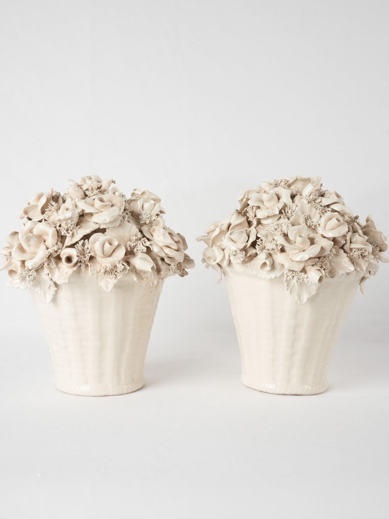 RESERVED GG Pair of Italian floral bouquet ornaments - cream 10¼"