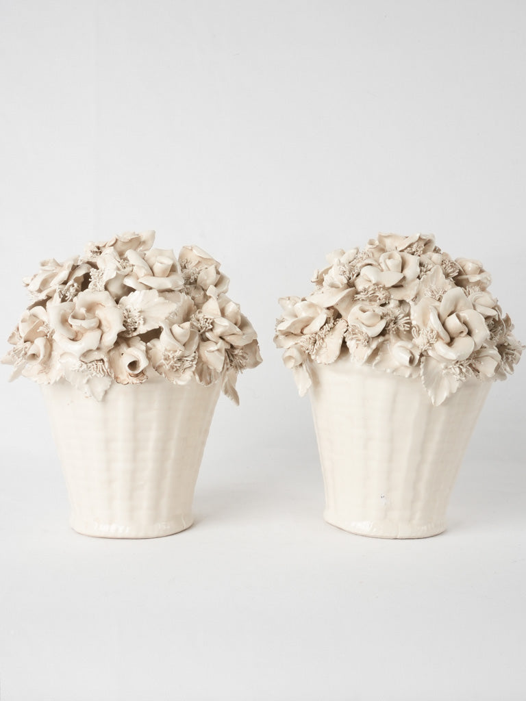RESERVED GG Pair of Italian floral bouquet ornaments - cream 10¼"