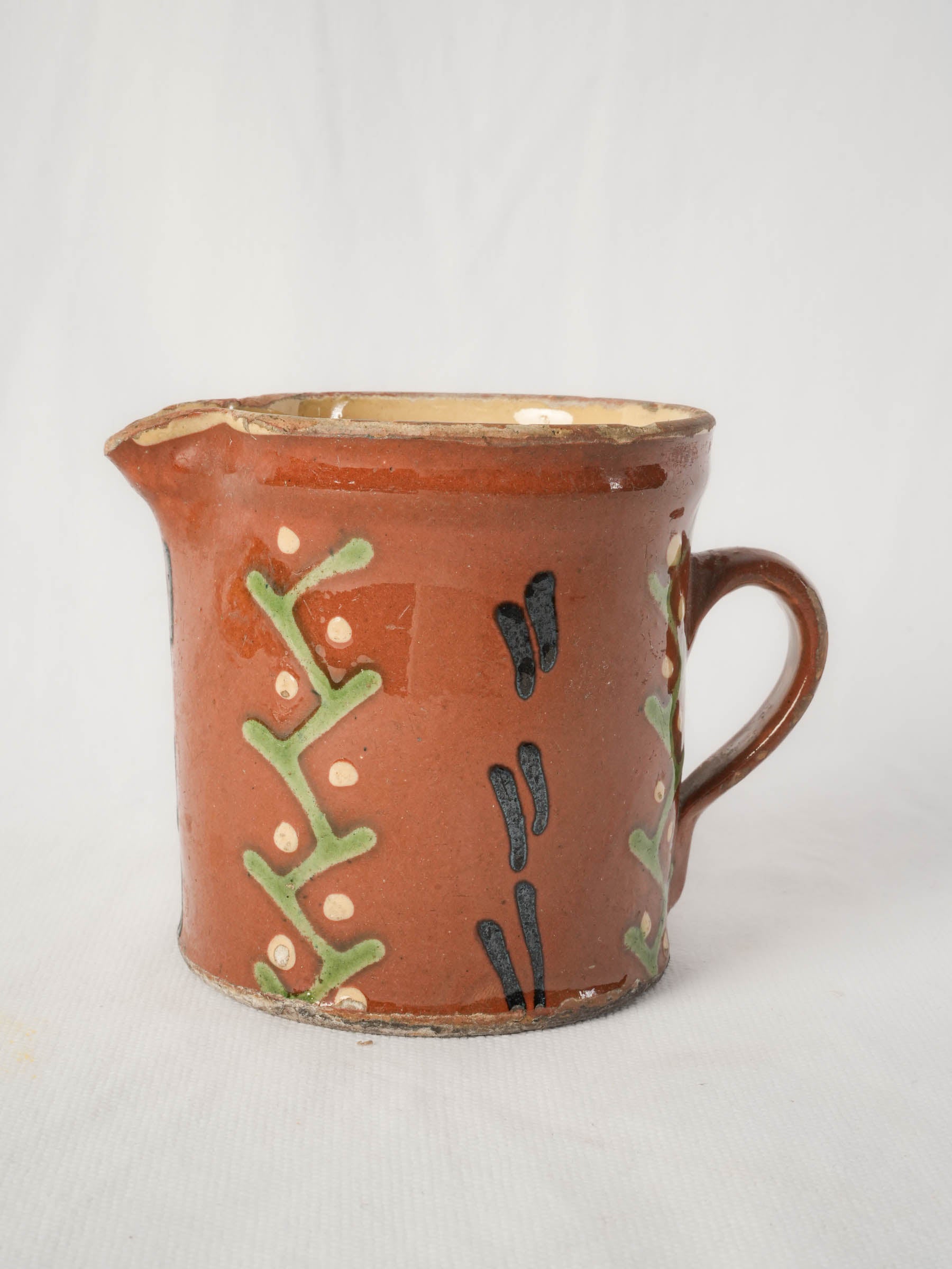 Antique Terracotta Pitcher from Savoy with ocher glaze 4¼"