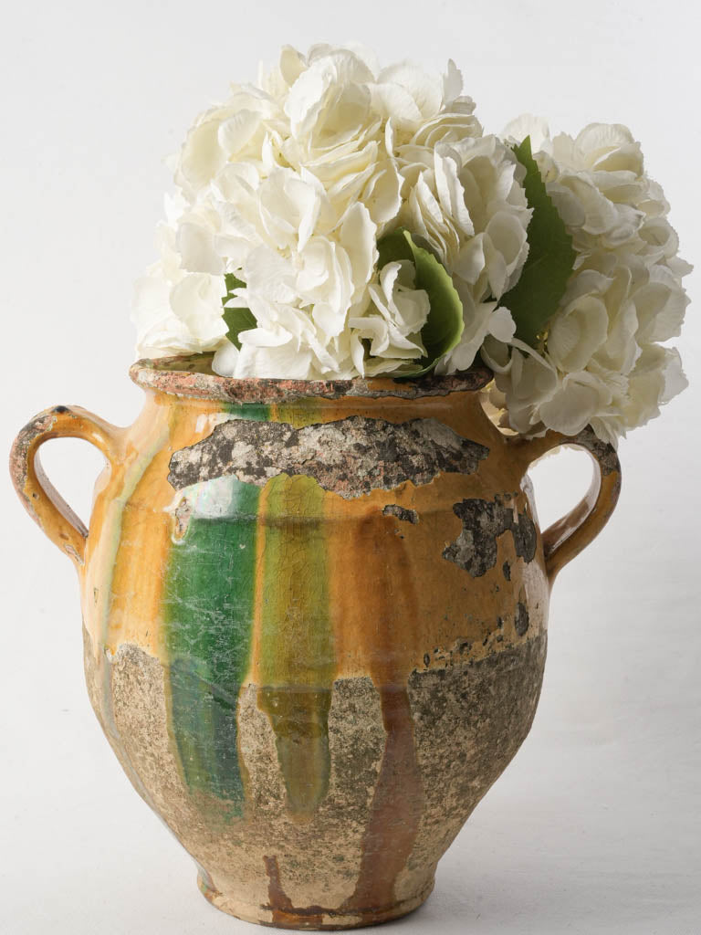 19th-Century French Confit Pot W/ Green And Ochre Glaze - 11¾"