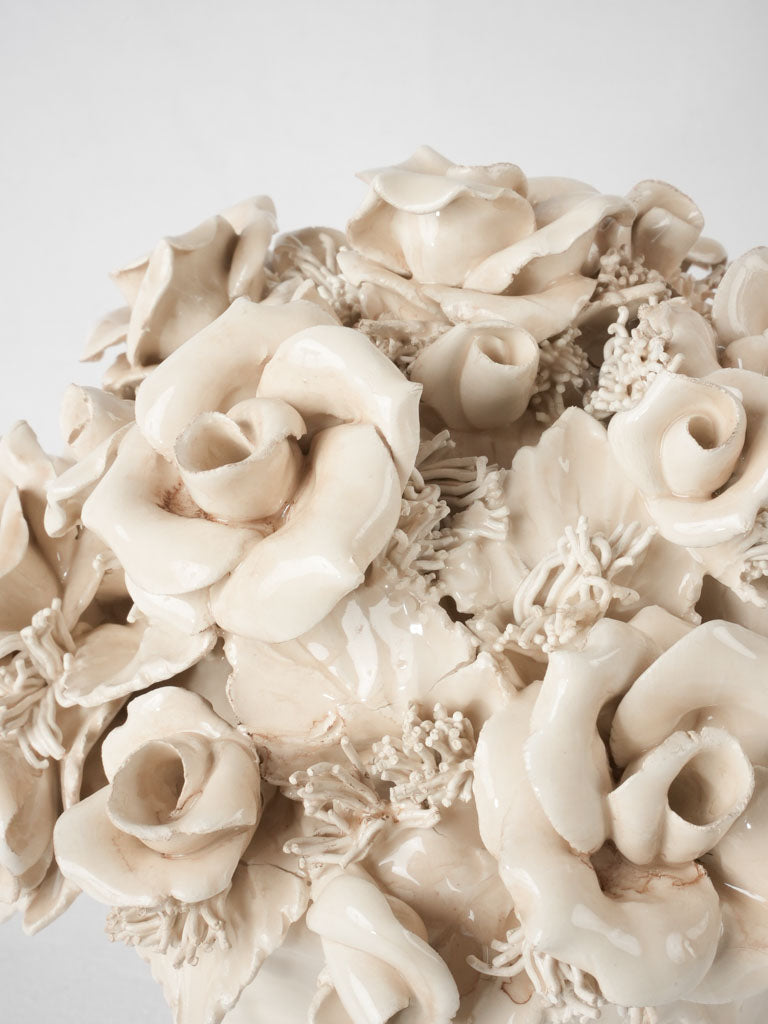 RESERVED GG Pair of Italian floral bouquet ornaments - cream 10¼"
