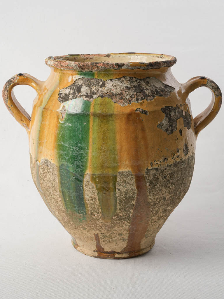 19th-Century French Confit Pot W/ Green And Ochre Glaze - 11¾"