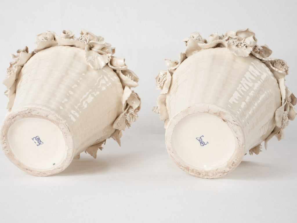 RESERVED GG Pair of Italian floral bouquet ornaments - cream 10¼"