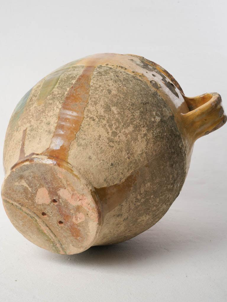 19th-Century French Confit Pot W/ Green And Ochre Glaze - 11¾"