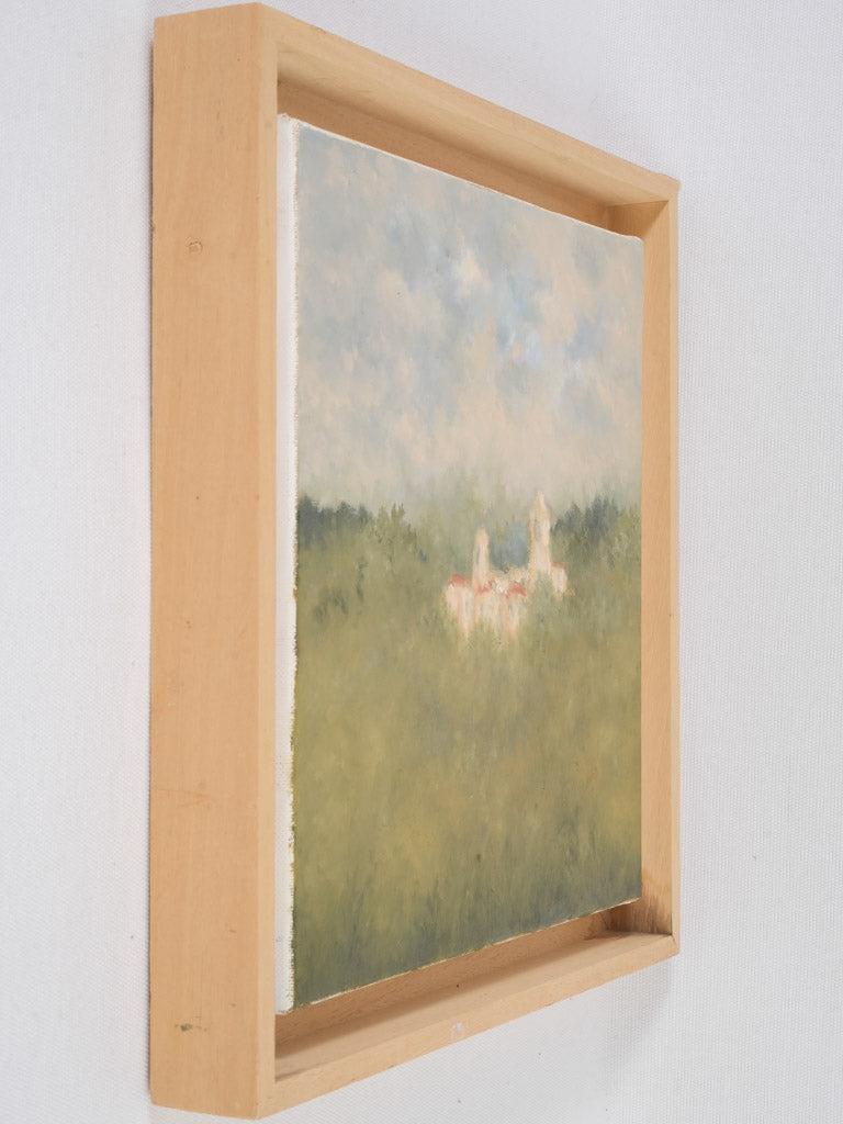 Rustic wood-framed French countryside painting
