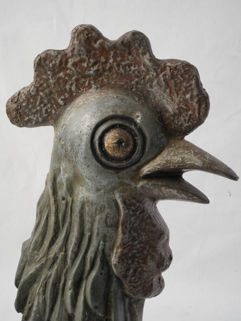 Intriguing aged metal rooster sculpture