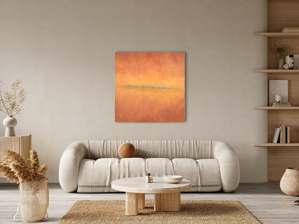 Contemporary landscape painting by Karibou - "Braises" 35½" x 35½" (unframed measure)