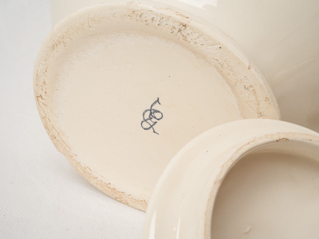 Pair of Early 20th-Century Italian White Glazed Jars w/ Blue Monogram - 13½"