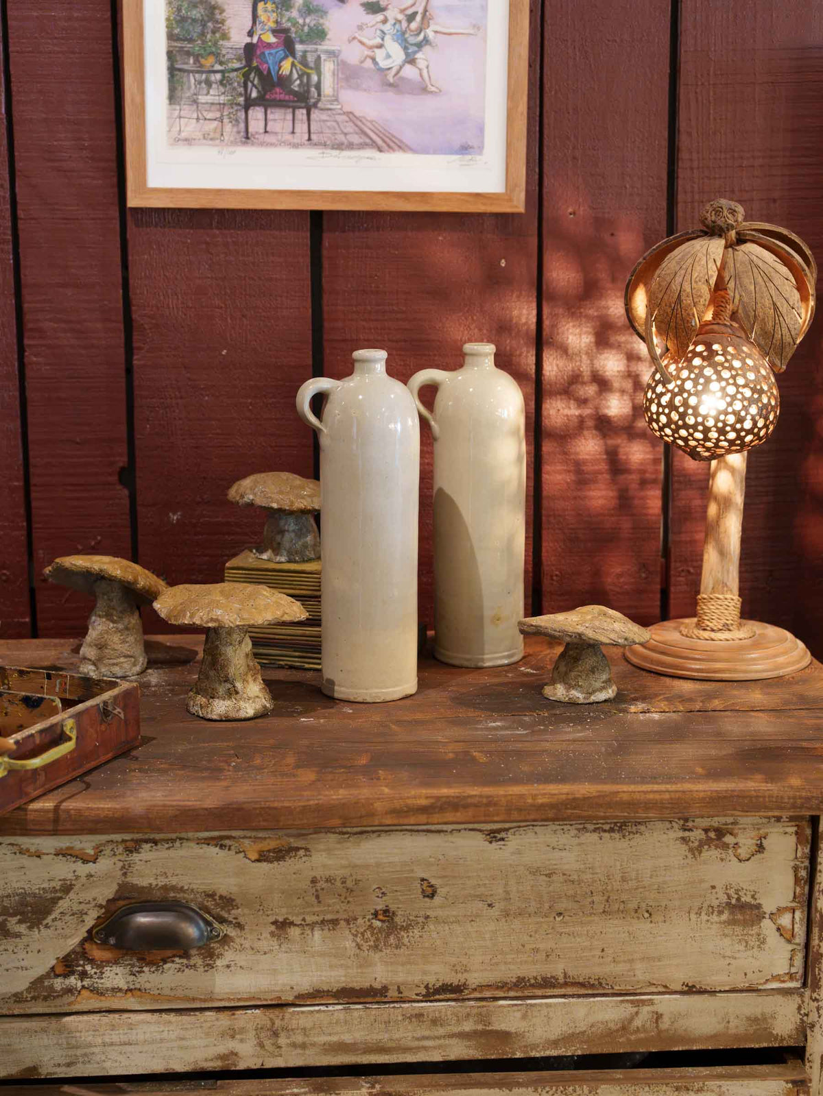 Pair of Vintage French Stoneware Bottles In Beige - 12¼"
