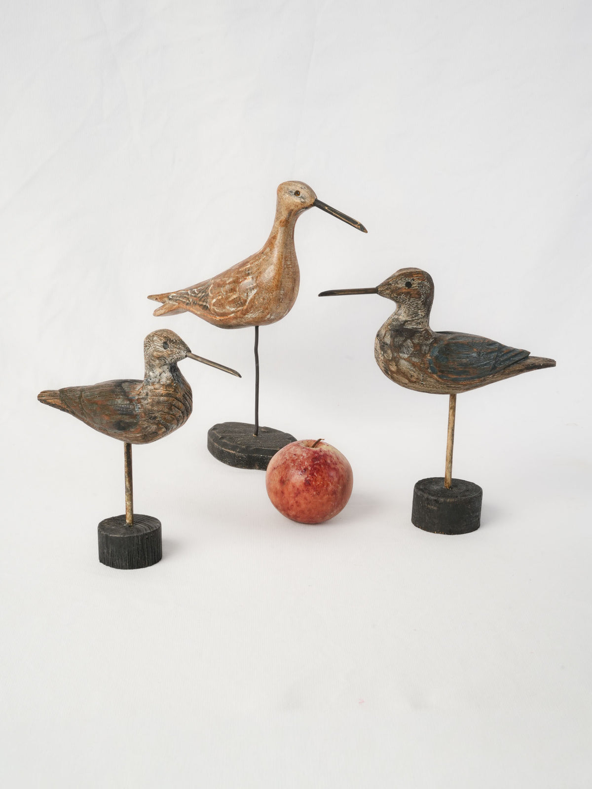 Set of Three Vintage Painted Wooden Shorebird Sculptures