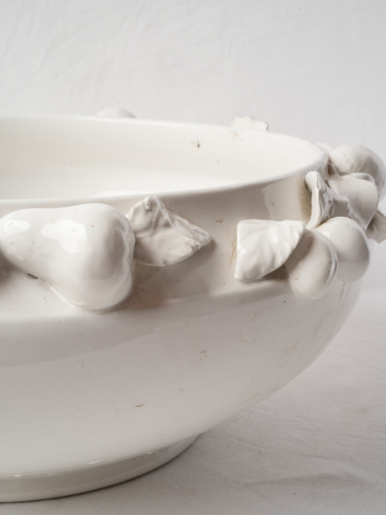 Large French White Faience Centerpiece Bowl w/ Fruit Decoration - 20"