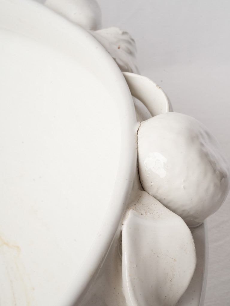 Large French White Faience Centerpiece Bowl w/ Fruit Decoration - 20"