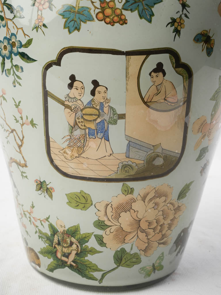 19th Century Italian Arte Povera Glass Jar w/ Polychrome Chinese Inspired Decoration - 15"