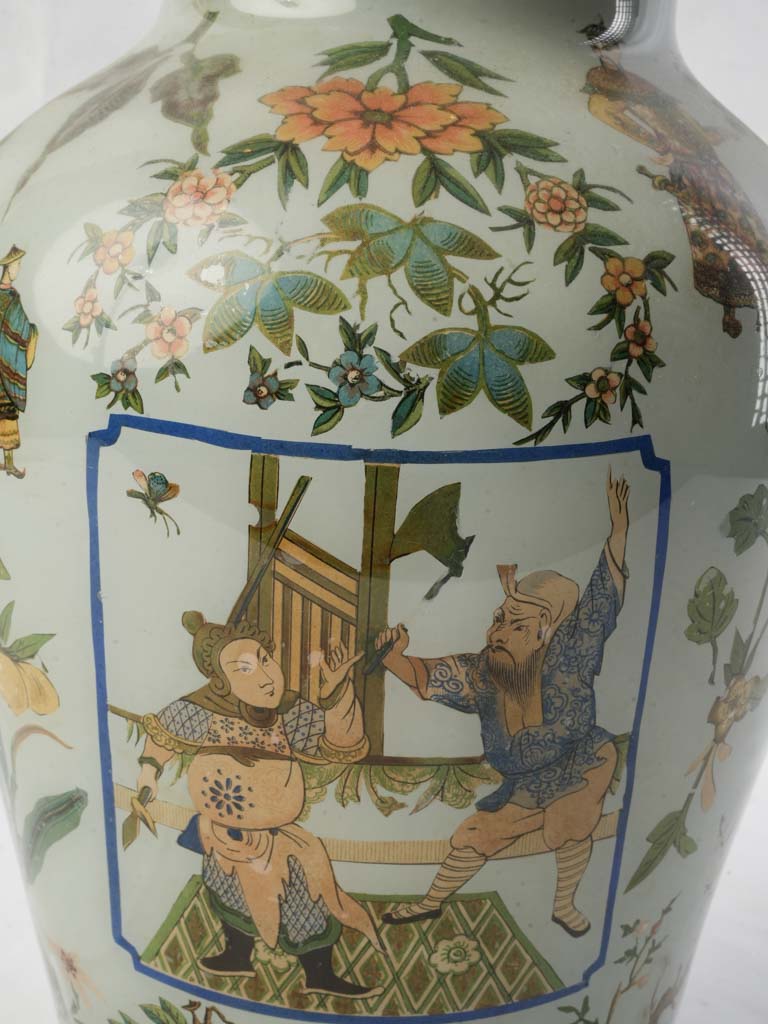 19th Century Italian Arte Povera Glass Jar w/ Polychrome Chinese Inspired Decoration - 15"