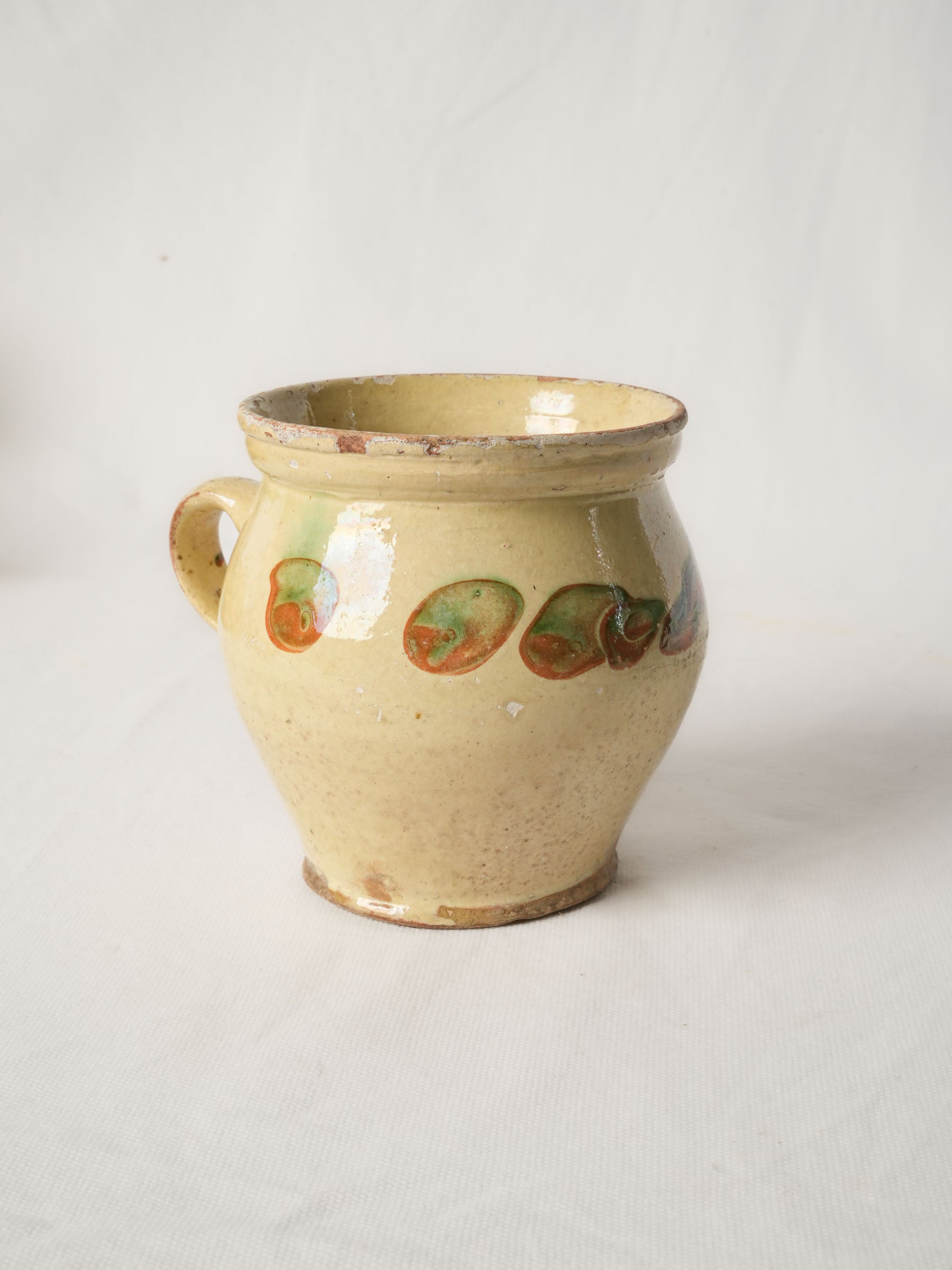Antique Vallauris handled pot w/ yellow glaze - 5½"