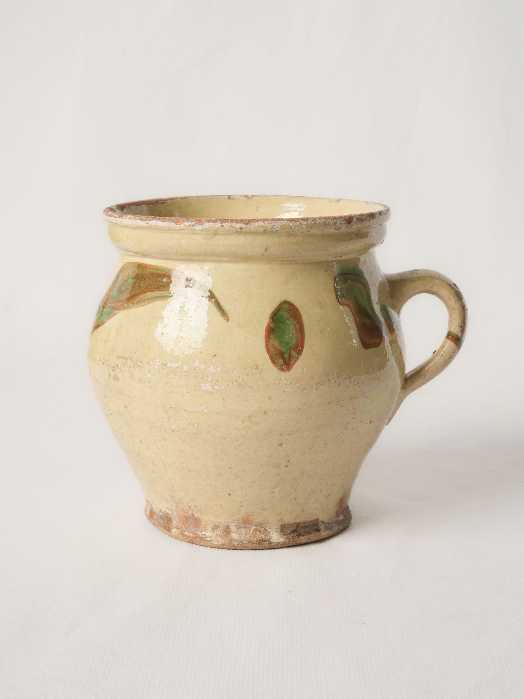Antique Vallauris handled pot w/ yellow glaze - 5½"