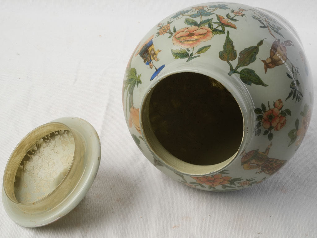 19th Century Italian Arte Povera Glass Jar w/ Polychrome Chinese Inspired Decoration - 15"