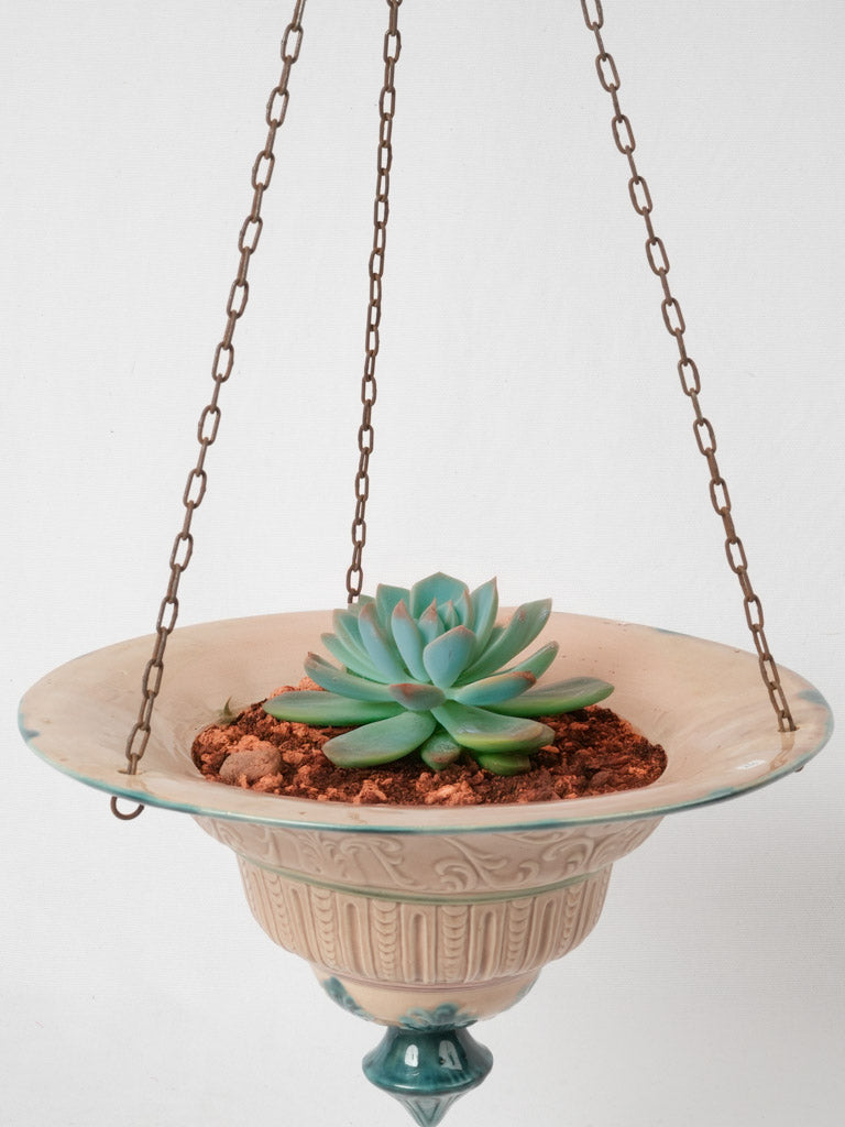 Antique hanging Majolica planter