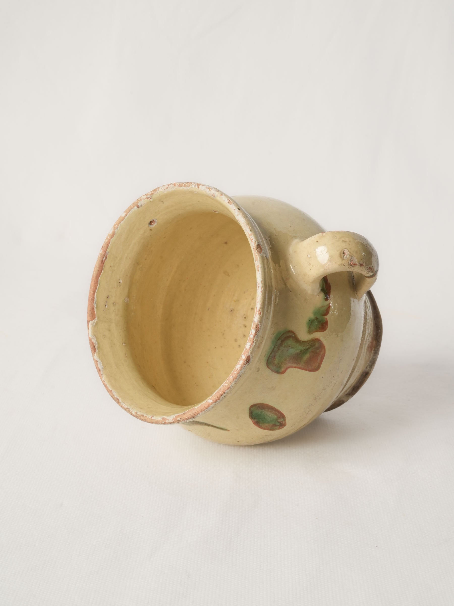 Antique Vallauris handled pot w/ yellow glaze - 5½"